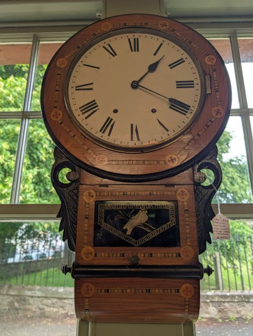 19TH CENTURY AMERICAN DROP DIAL WALL CLOCK FORMERLY IN THE STATION HOTEL MELROSE