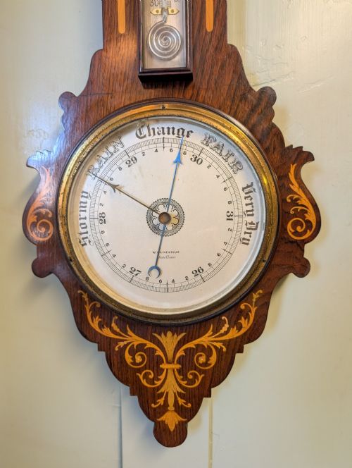 EDWARDIAN INLAID ROSEWOOD ANEROID BAROMETER BY WWAINWRIGHT OF SOUTHSEA - ADDITIONAL PHOTO 1