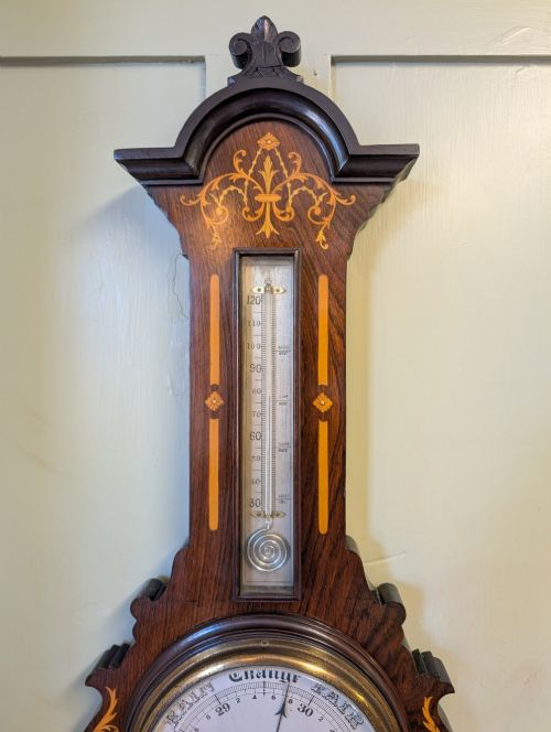 EDWARDIAN INLAID ROSEWOOD ANEROID BAROMETER BY WWAINWRIGHT OF SOUTHSEA - ADDITIONAL PHOTO 2