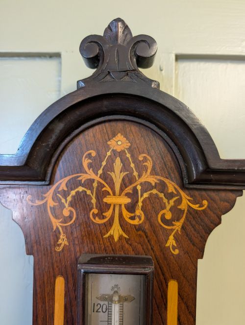 EDWARDIAN INLAID ROSEWOOD ANEROID BAROMETER BY WWAINWRIGHT OF SOUTHSEA - ADDITIONAL PHOTO 5