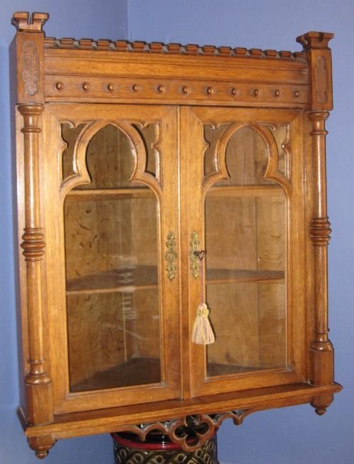 Gothic Oak Corner Cupboard