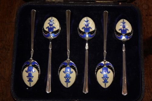 Art Deco Silver and Enamel Coffee Spoons