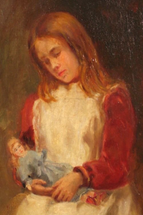 fig 1. oil of a girl cherishing her doll