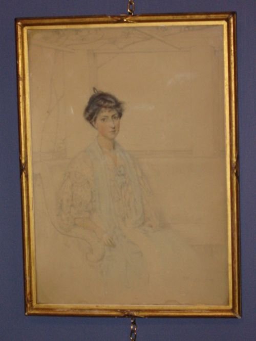 Watercolour of a Lady Signed F Holms 1907