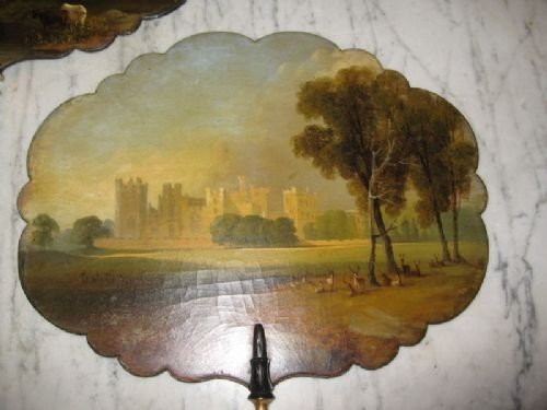 fig 1. Superb Pair of Victorian Painted Hand Screens
