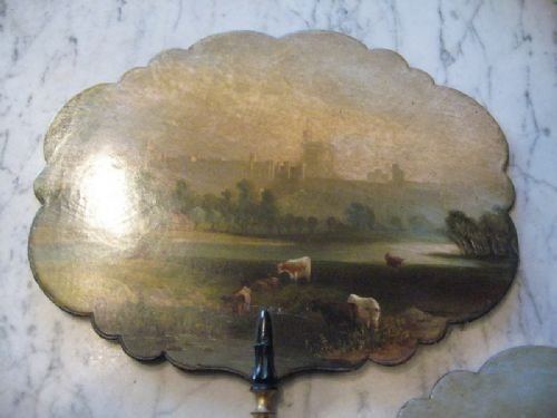 fig 2. Superb Pair of Victorian Painted Hand Screens