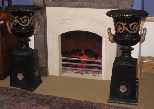 Pair Victorian Cast Iron Urns