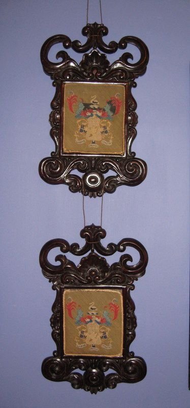 Unusual Pair of Victorian Heraldic Needleworks