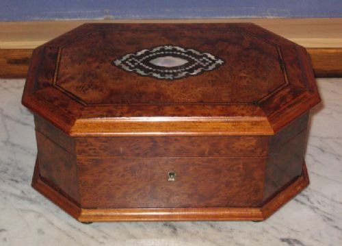fig 1. Victorian Amboyna wood sewing box