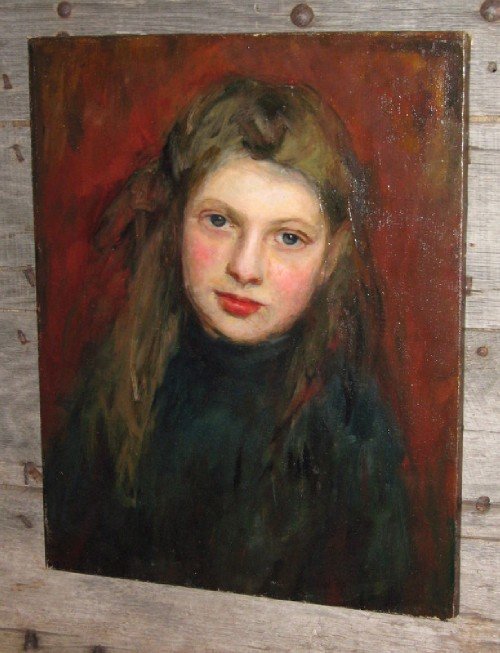 Edwardian Oil Portrait of a Young Girl.
