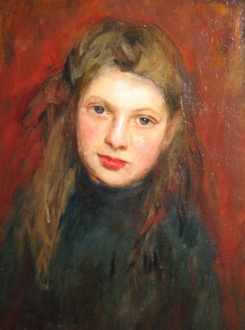 fig 1. Edwardian Oil Portrait of a young Girl.