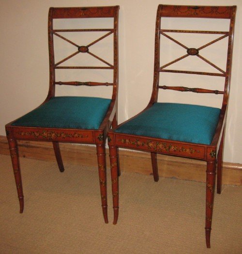 Pair of Painted Satinwood Side Chairs