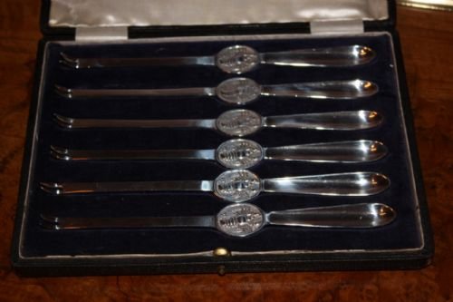 Set of Six Art Deco Silver Plate Lobster Picks