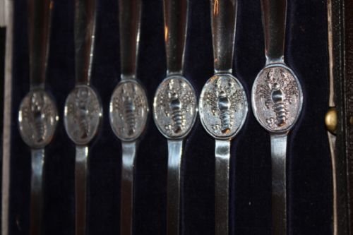 fig 2. Set of Six Art Deco Silver plate Lobster picks