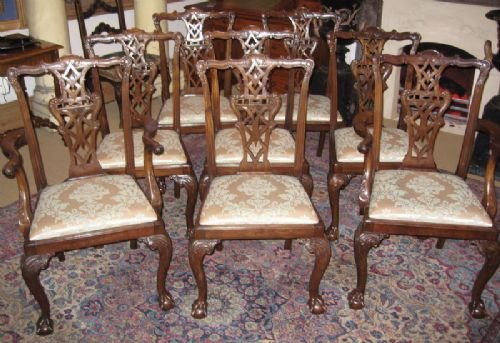 Superb Set of Eight Edwardian Chippendale Revival Dining Chairs