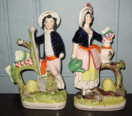 fig 3. Rare Pair of Staffordshire BeeKeeper Figures