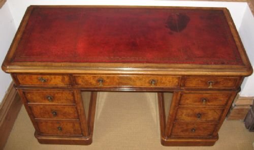 fig 1. Superb Victorian Bur Walnut Pedestal Desk