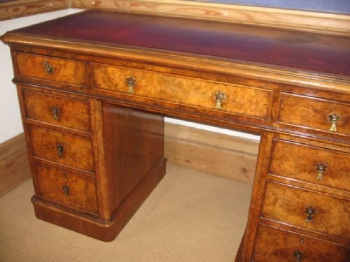 fig 2. Superb Victorian Bur Walnut Pedestal Desk