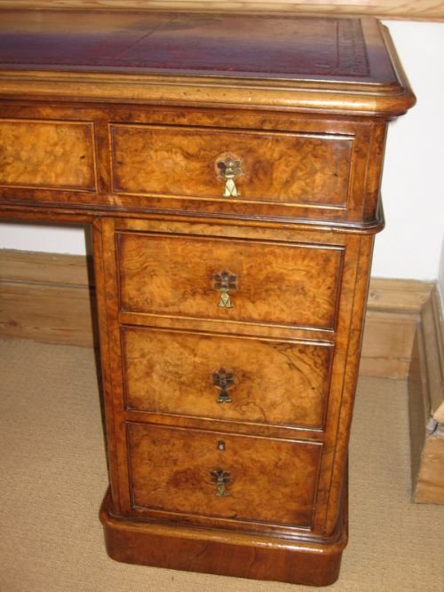fig 3. Superb Victorian Bur Walnut Pedestal Desk