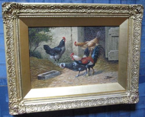 fig 1. Pair of Victorian Oil Paintings of Chickens by Jan de Becker