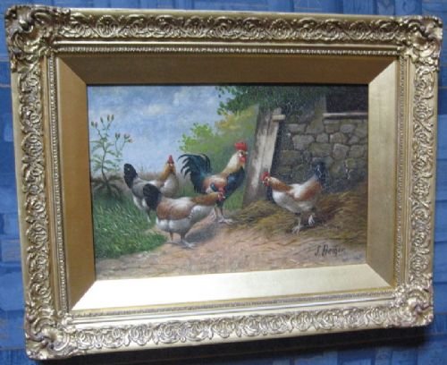 fig 2. Pair of Victorian Oil Paintings of Chickens by Jan de Becker
