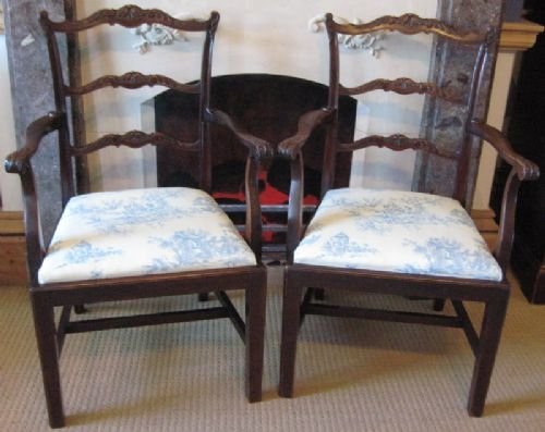 Pair Dwarf Chippendale Style Armchairs