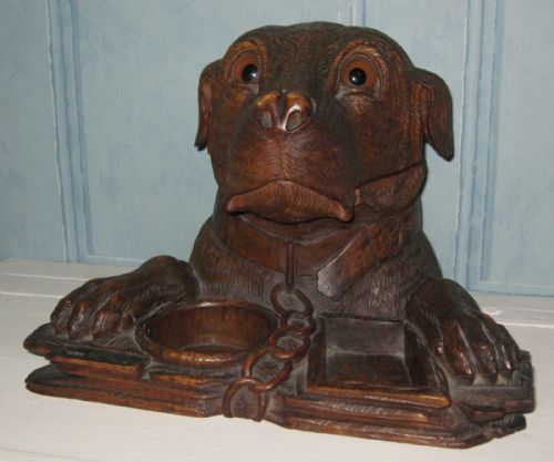 superb large black forest dog tobacco jar - CATEGORY: ANTIQUE MISCELLANEOUS - DATED 1890