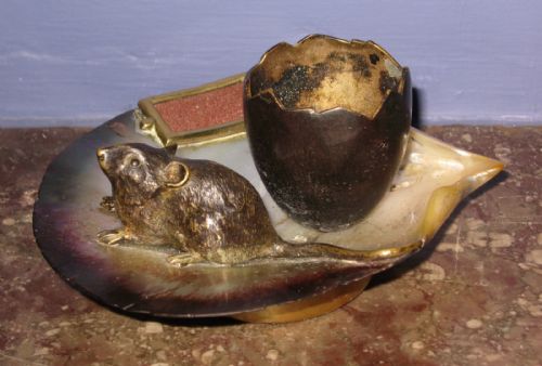 cold painted bronze mother of pearl match holder - CATEGORY: ANTIQUE MISCELLANEOUS - DATED 1900