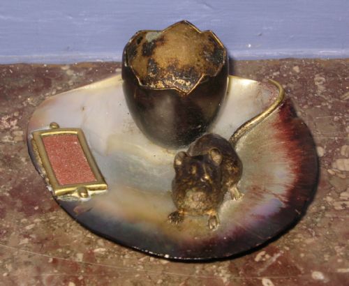 COLD PAINTED BRONZE MOTHER OF PEARL MATCH HOLDER - ADDITIONAL PHOTO 2