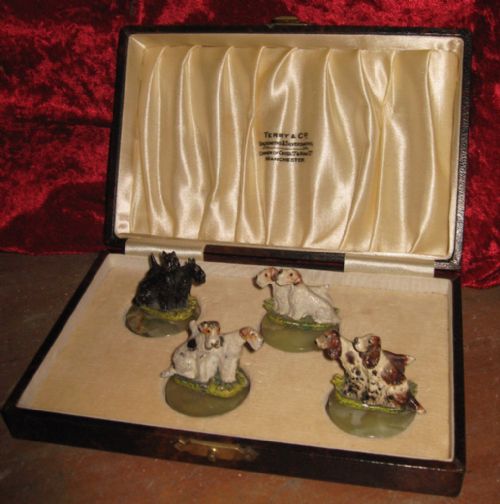 superb boxed set of cold painted bronze menu holders - CATEGORY: ANTIQUE METAL - DATED 1920
