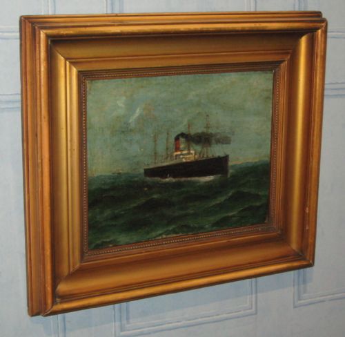 cruiser liner oil painting - CATEGORY: ANTIQUE ART - DATED 1930