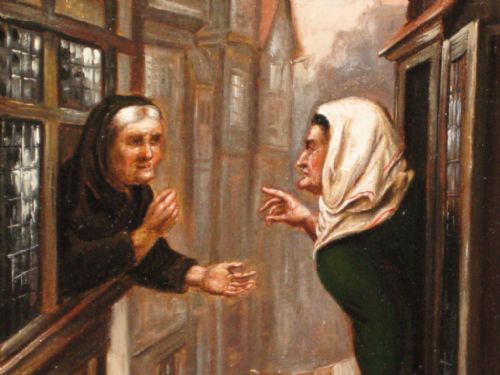 UNUSUAL VICTORIAN MEDIEVAL SCENE OIL PAINTING - ADDITIONAL PHOTO 5