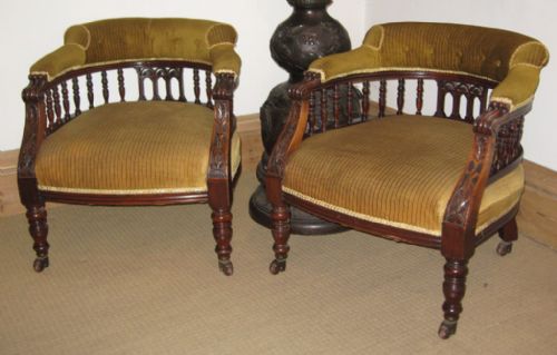 pair of quality victorian tub armchairs - CATEGORY: ANTIQUE CHAIRS - DATED 1890