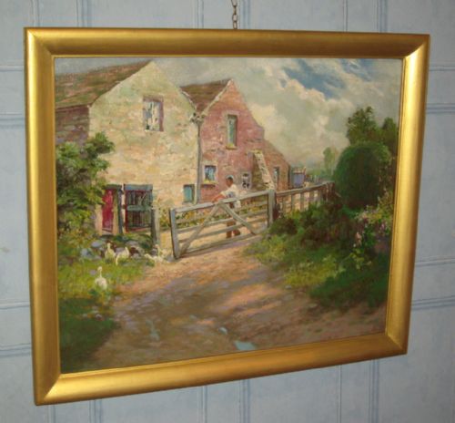 farmyard oil by frederick davenport bates - CATEGORY: ANTIQUE ART - DATED 1900