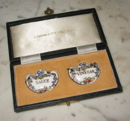 cased pair of condiment labels - CATEGORY: ANTIQUE MISCELLANEOUS - DATED 1910