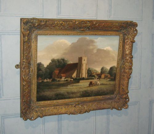 oil of a west sussex church - CATEGORY: ANTIQUE ART - DATED 1930