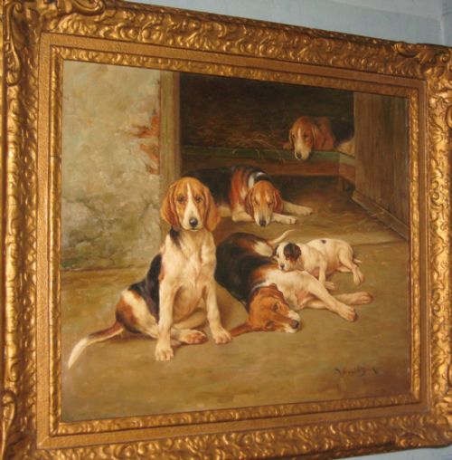 OIL OF FOXHOUNDS BY WRIGHT BARKER - ADDITIONAL PHOTO 1