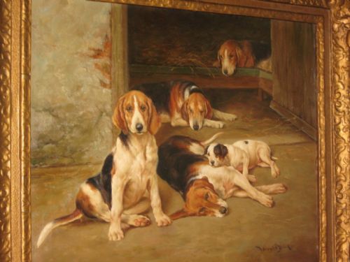 OIL OF FOXHOUNDS BY WRIGHT BARKER - ADDITIONAL PHOTO 2