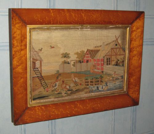 victorian farmyard needlework - CATEGORY: ANTIQUE ART - DATED 1870