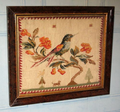 victorian hummingbird needlework - CATEGORY: ANTIQUE MISCELLANEOUS - DATED 1870