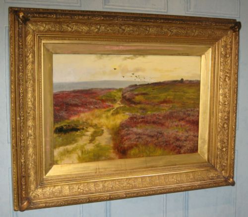 'the grouse moor' oil painting - CATEGORY: ANTIQUE ART - DATED 1880