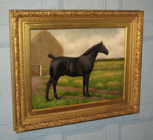 horse portrait oil by john milner - CATEGORY: ANTIQUE ART - DATED 1900