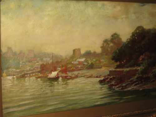 COASTAL HARBOUR SCENE OIL BY FREDERICK DAVENPORT BATES - ADDITIONAL PHOTO 4