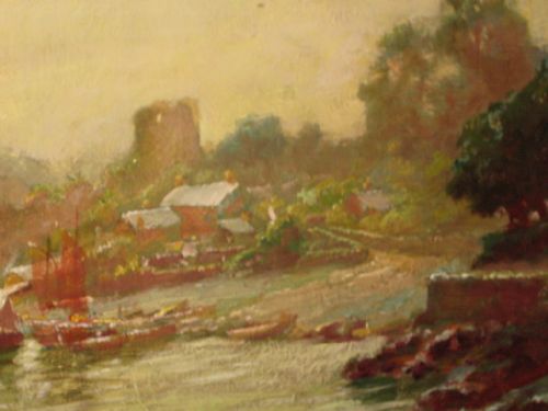 COASTAL HARBOUR SCENE OIL BY FREDERICK DAVENPORT BATES - ADDITIONAL PHOTO 5