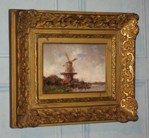 small dutch oil landscape scene - CATEGORY: ANTIQUE ART - DATED 1920