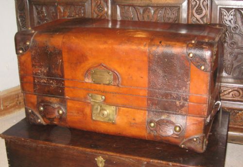 victorian leather coach trunk by finnigans - CATEGORY: ANTIQUE CHESTS - DATED 1870