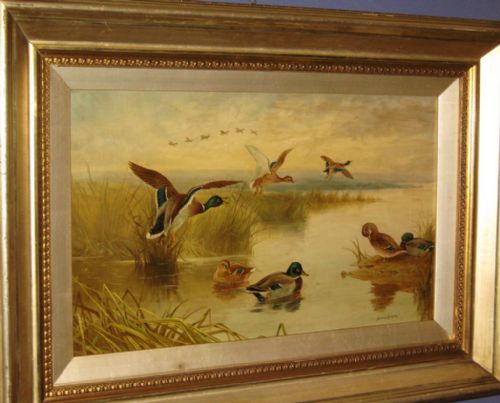 OIL OF MALLARD DUCKS AT DUSK - ADDITIONAL PHOTO 1