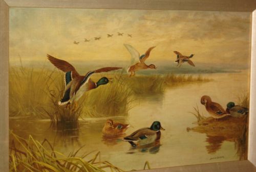 OIL OF MALLARD DUCKS AT DUSK - ADDITIONAL PHOTO 2