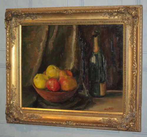 OIL STILL LIFE OF FRUIT WITH BOTTLE - ADDITIONAL PHOTO 1