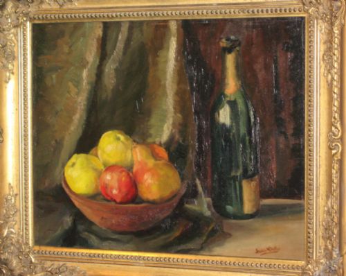 OIL STILL LIFE OF FRUIT WITH BOTTLE - ADDITIONAL PHOTO 2